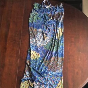 Floral design. Beautiful blue fabric hugs curves